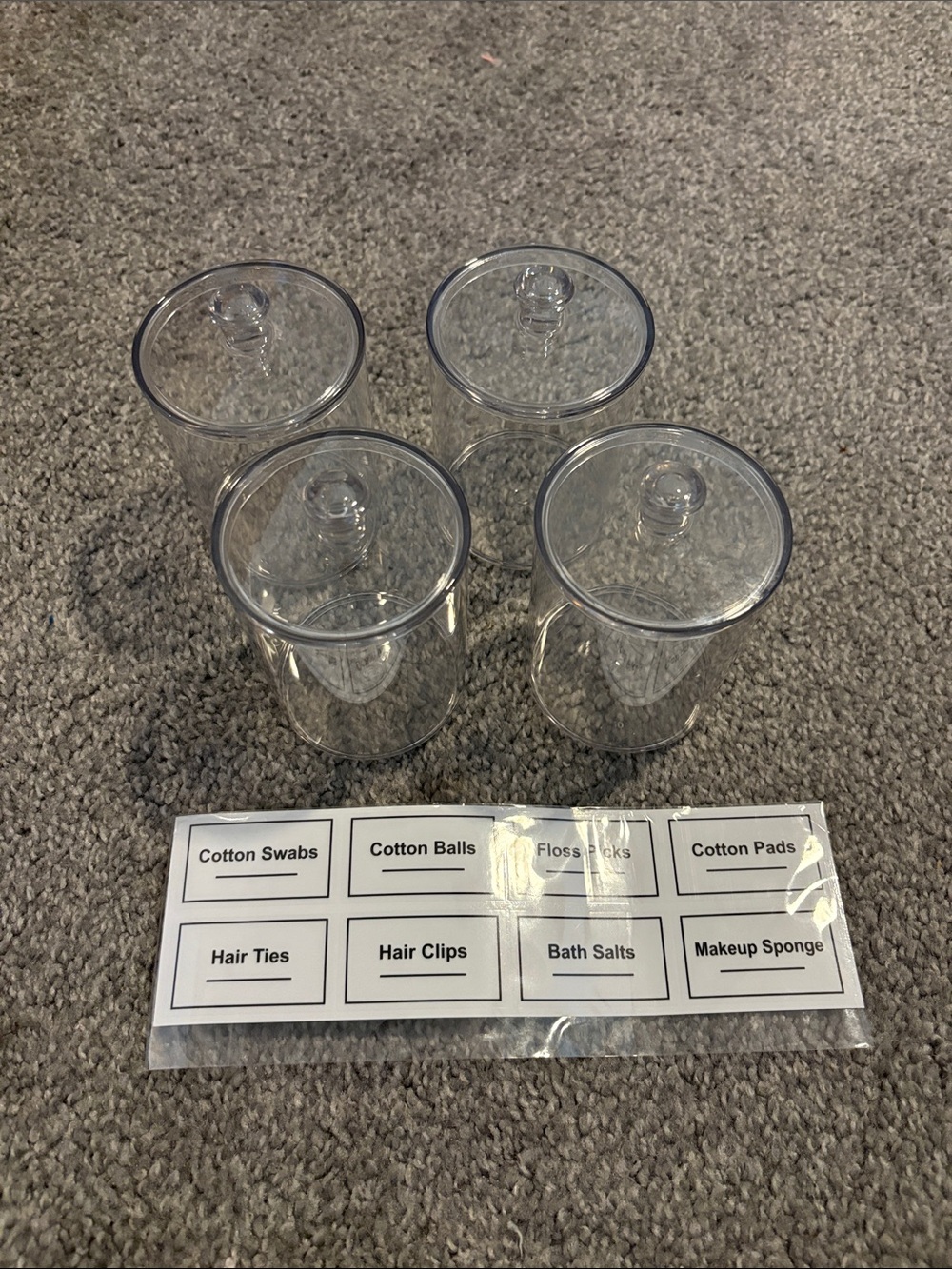 Clear Acrylic Bathroom Organizer Jars (Set of 4)